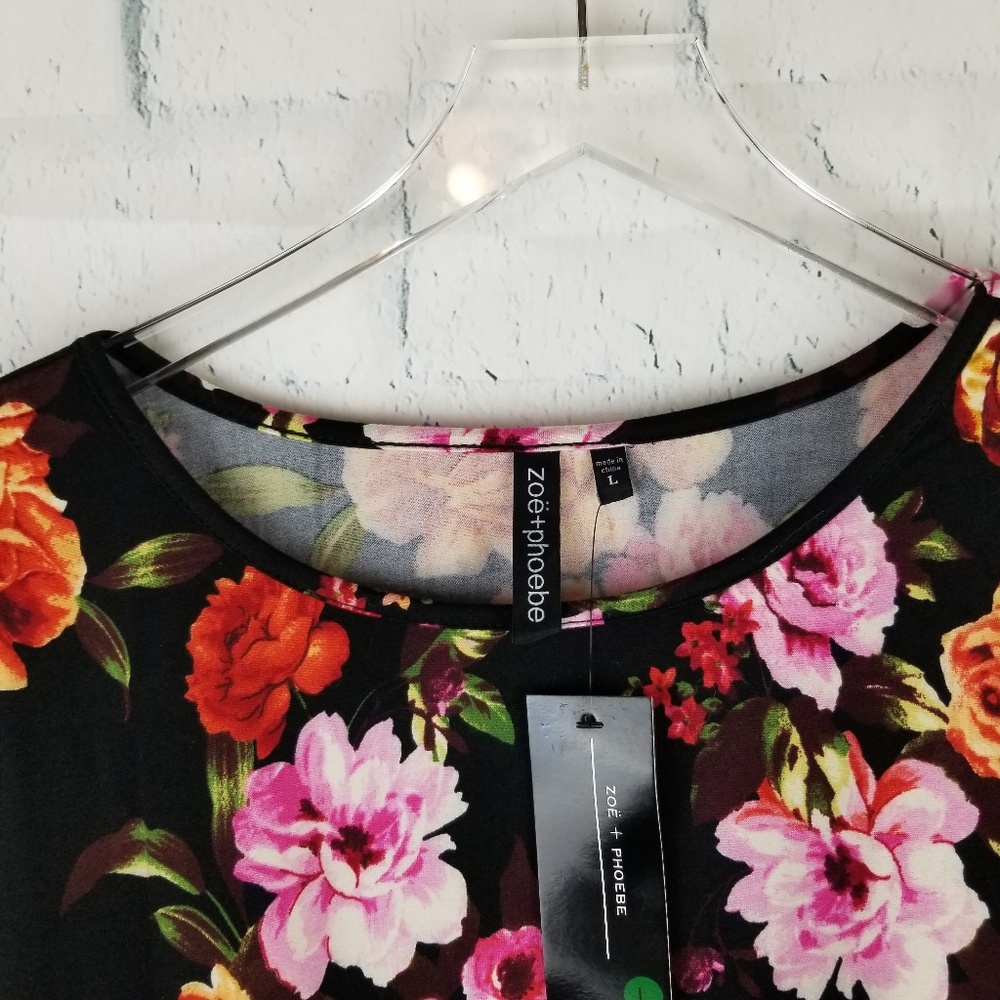 NWT. ZOE AND PHOEBE Floral Peplum Top. Size L. - Picture 4 of 8